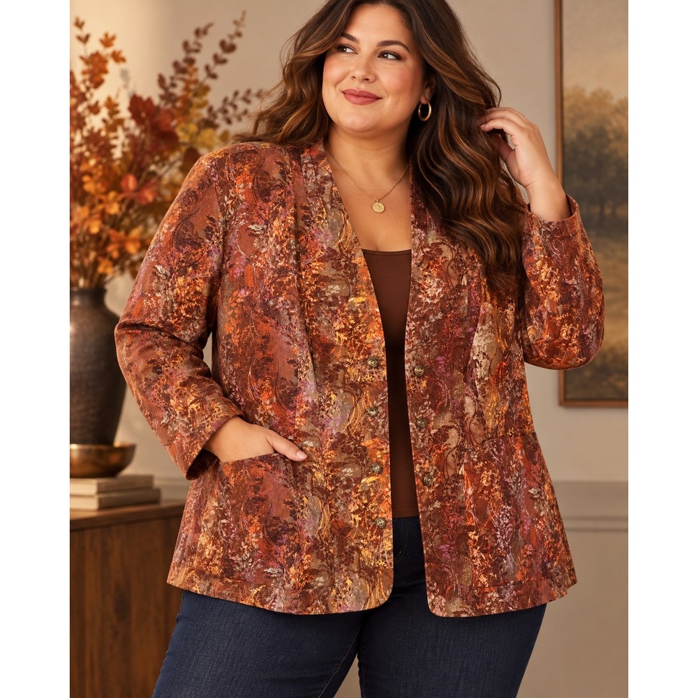 Coldwater Creek 3X Linen Cotton Botanical Blazer Jacket Cottagecore Artsy